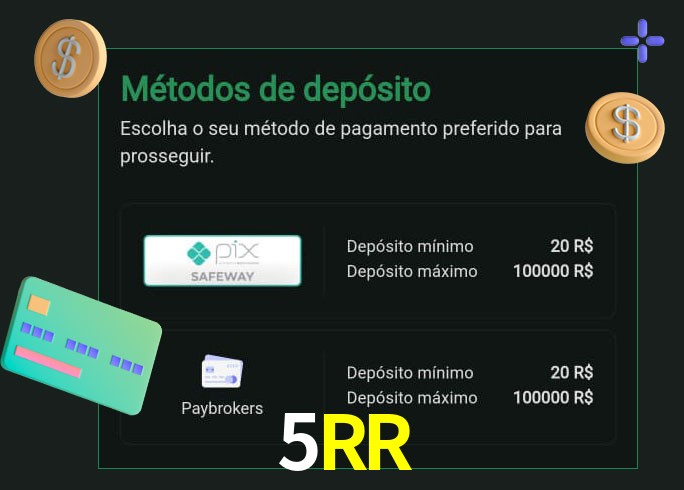 O cassino 5RR oferece uma grande variedade de métodos de pagamento